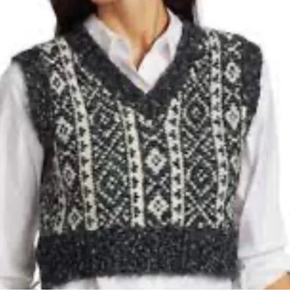 Rag & Bone Maisie Alpaca & Cotton Charcoal and Cream Knit Sweater Vest